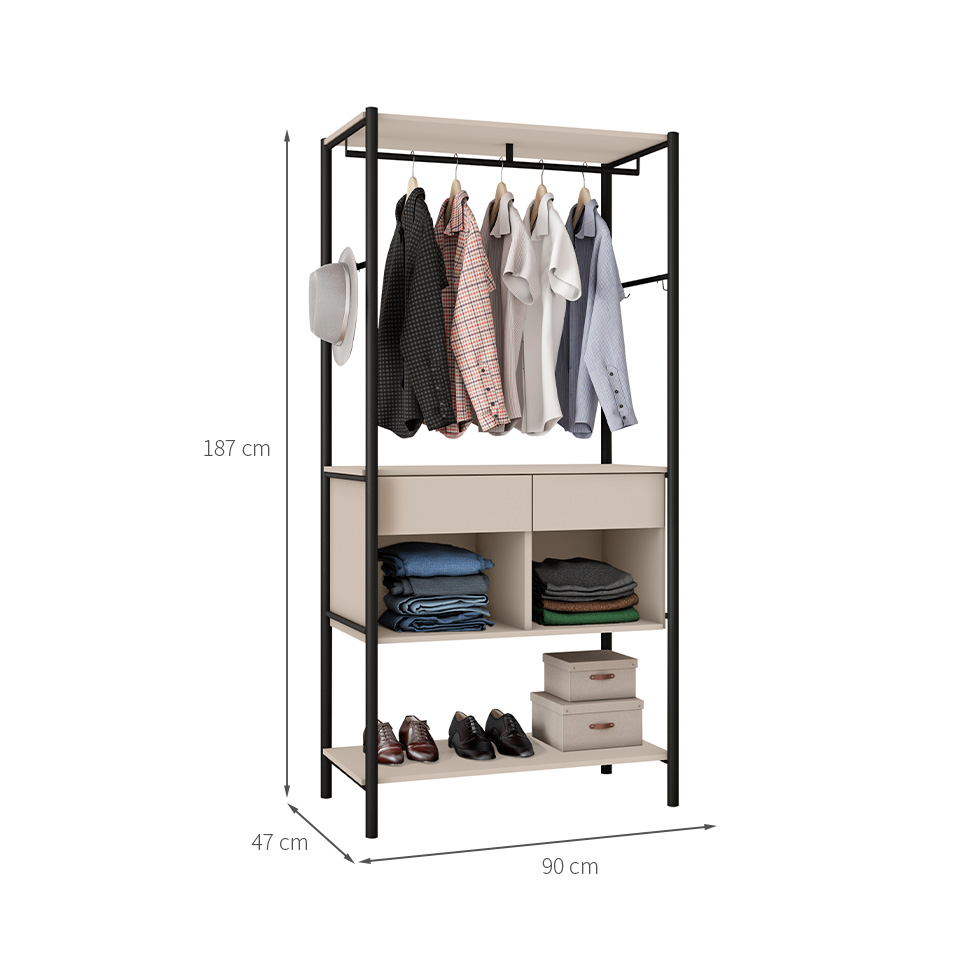Guarda-Roupa Closet Paris 2 Gavetas Off White e Preto
