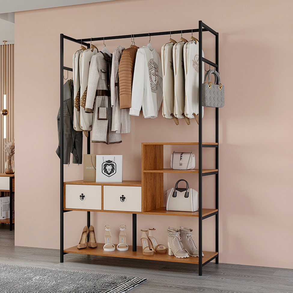Guarda-Roupa Closet Sevilha 2 Gavetas Preto e Canela