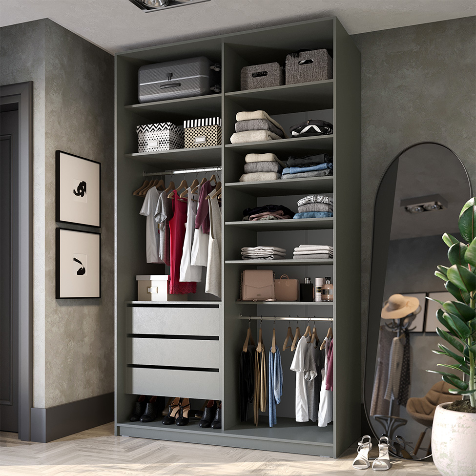 Guarda-Roupa Closet Sion 100% MDF 3 Gavetas Cinza 140 cm