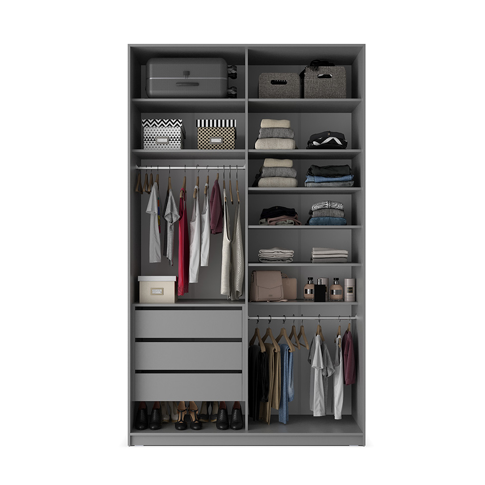 Guarda-Roupa Closet Sion 100% MDF 3 Gavetas Cinza 140 cm