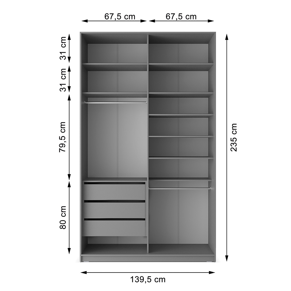 Guarda-Roupa Closet Sion 100% MDF 3 Gavetas Cinza 140 cm