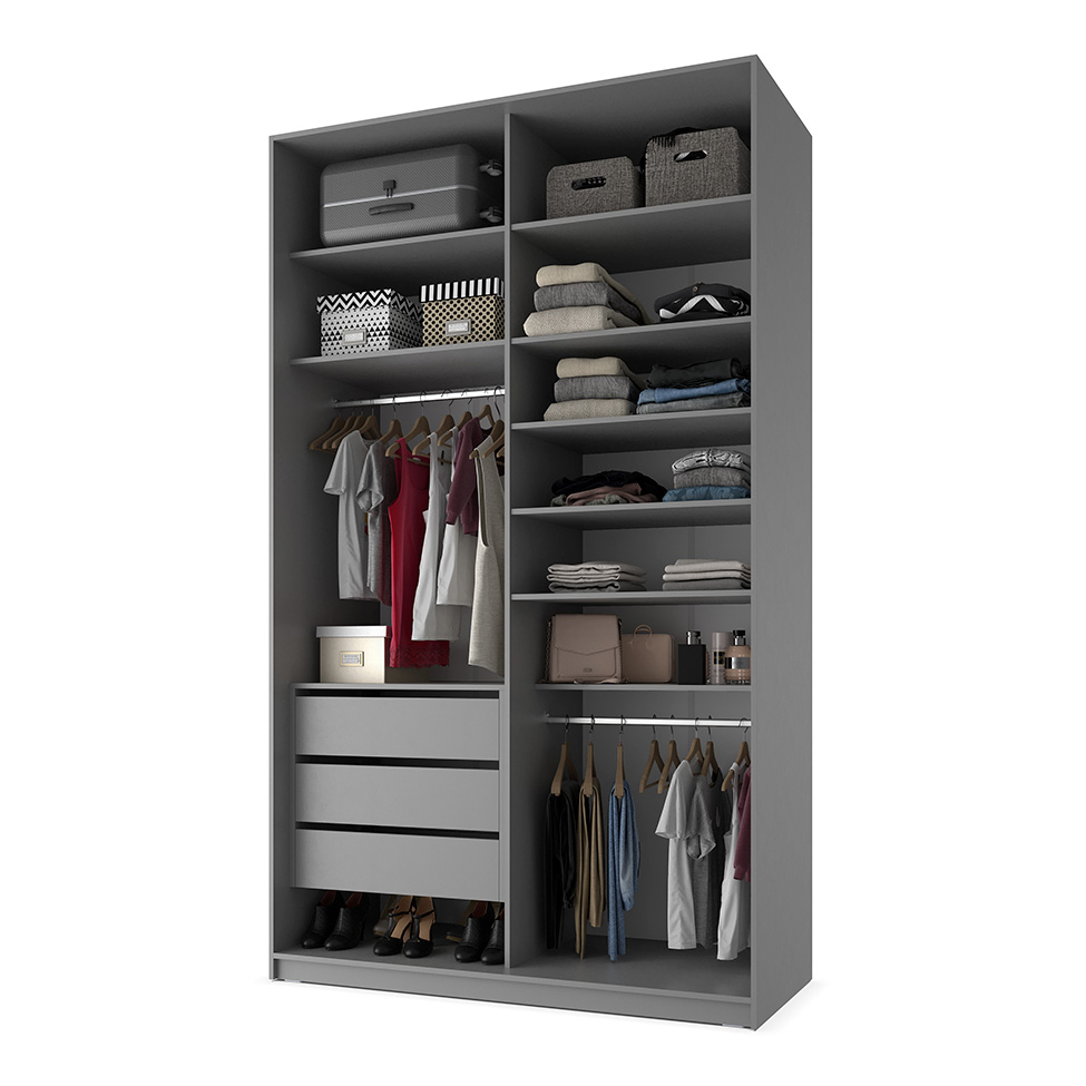 Guarda-Roupa Closet Sion 100% MDF 3 Gavetas Cinza 140 cm