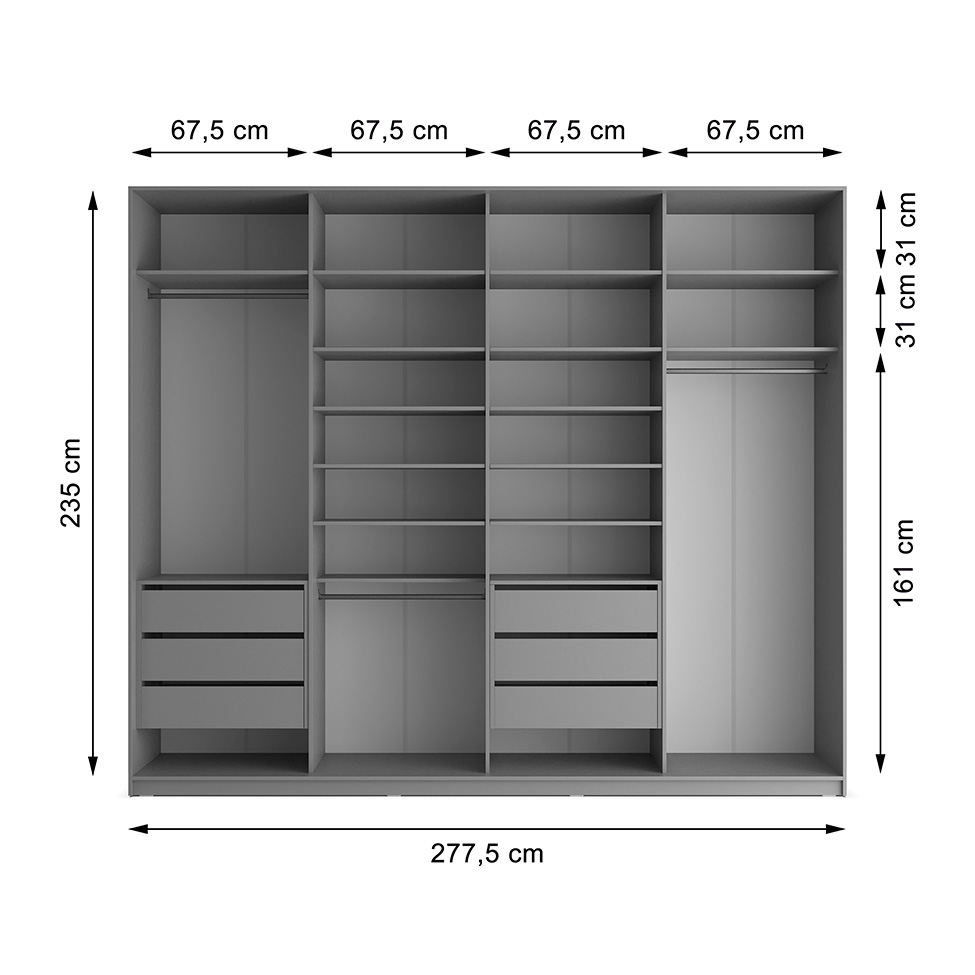 Guarda-Roupa Closet Sion 100% MDF 6 Gavetas Cinza 277 cm