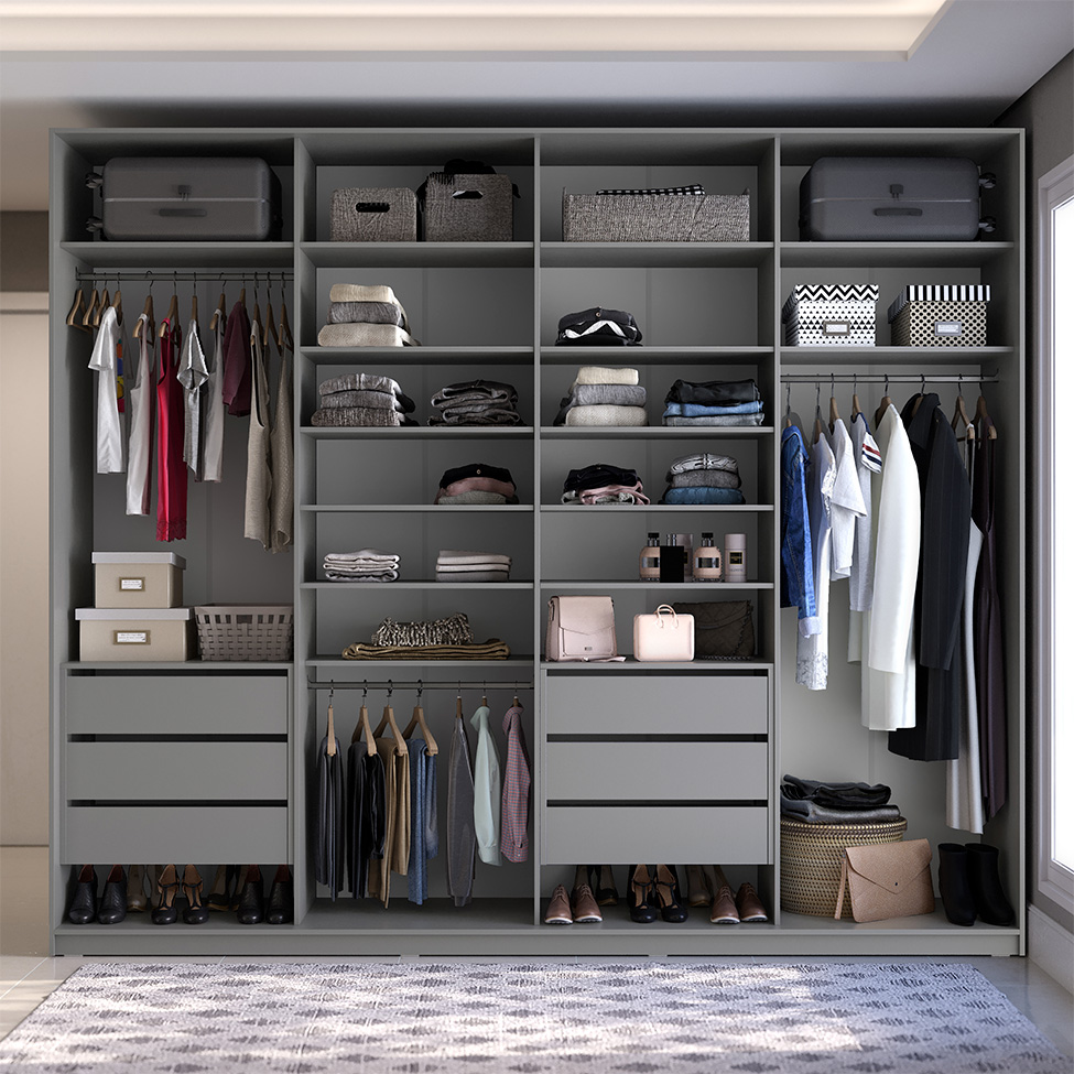 Guarda-Roupa Closet Sion 100% MDF 6 Gavetas Cinza 277 cm