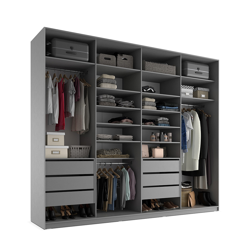 Guarda-Roupa Closet Sion 100% MDF 6 Gavetas Cinza 277 cm