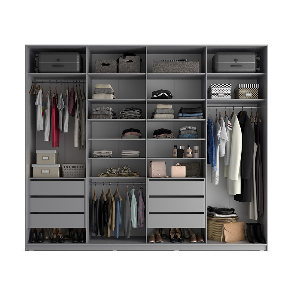 Guarda-Roupa Closet Sion 100% MDF 6 Gavetas Cinza 277 cm
