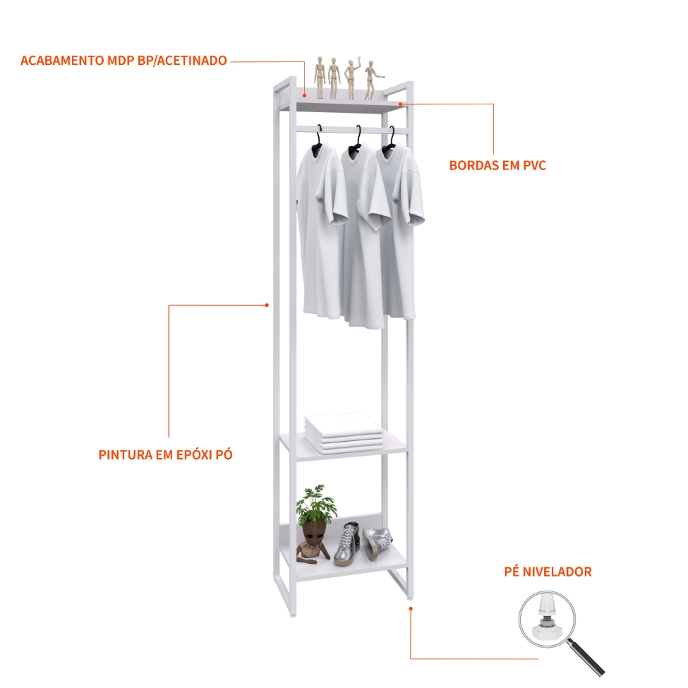 Guarda-Roupa Closet Studio Branco 187x45 cm