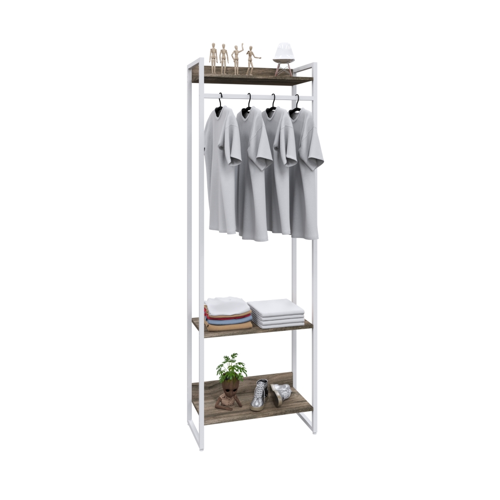 Guarda-Roupa Closet Studio Carvalho Dark e Branco 187x60 cm