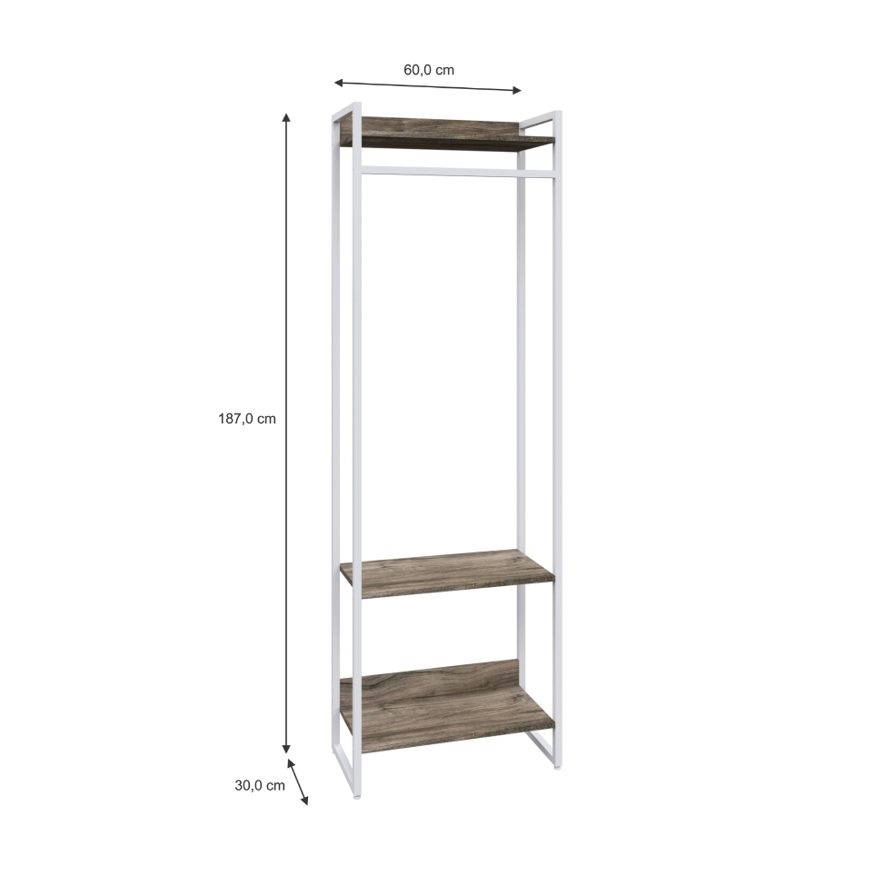 Guarda-Roupa Closet Studio Carvalho Dark e Branco 187x60 cm