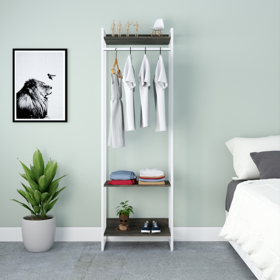 Guarda-Roupa Closet Studio Carvalho Dark e Branco 187x60 cm