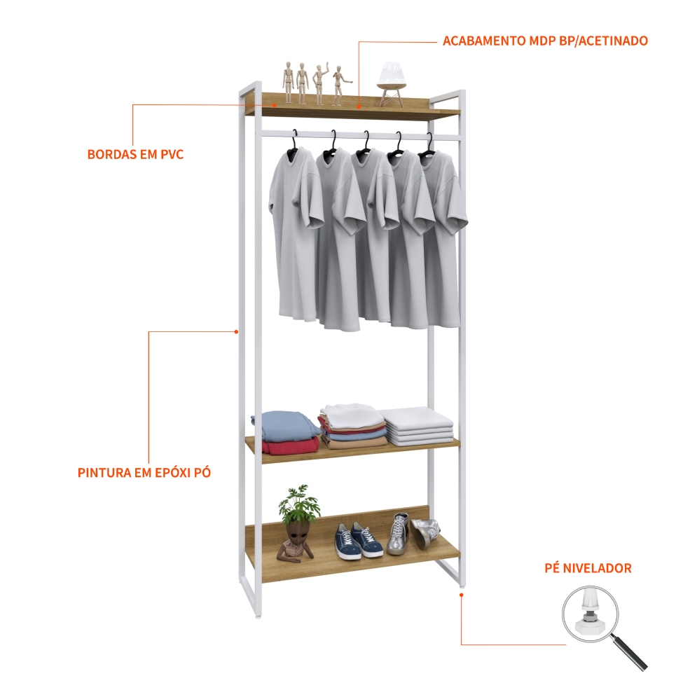 Guarda-Roupa Closet Studio Mel e Branco 187x80 cm