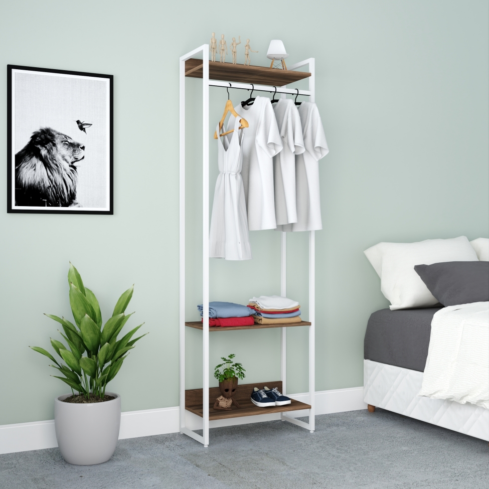 Guarda-Roupa Closet Studio Nogal e Branco 187x60 cm