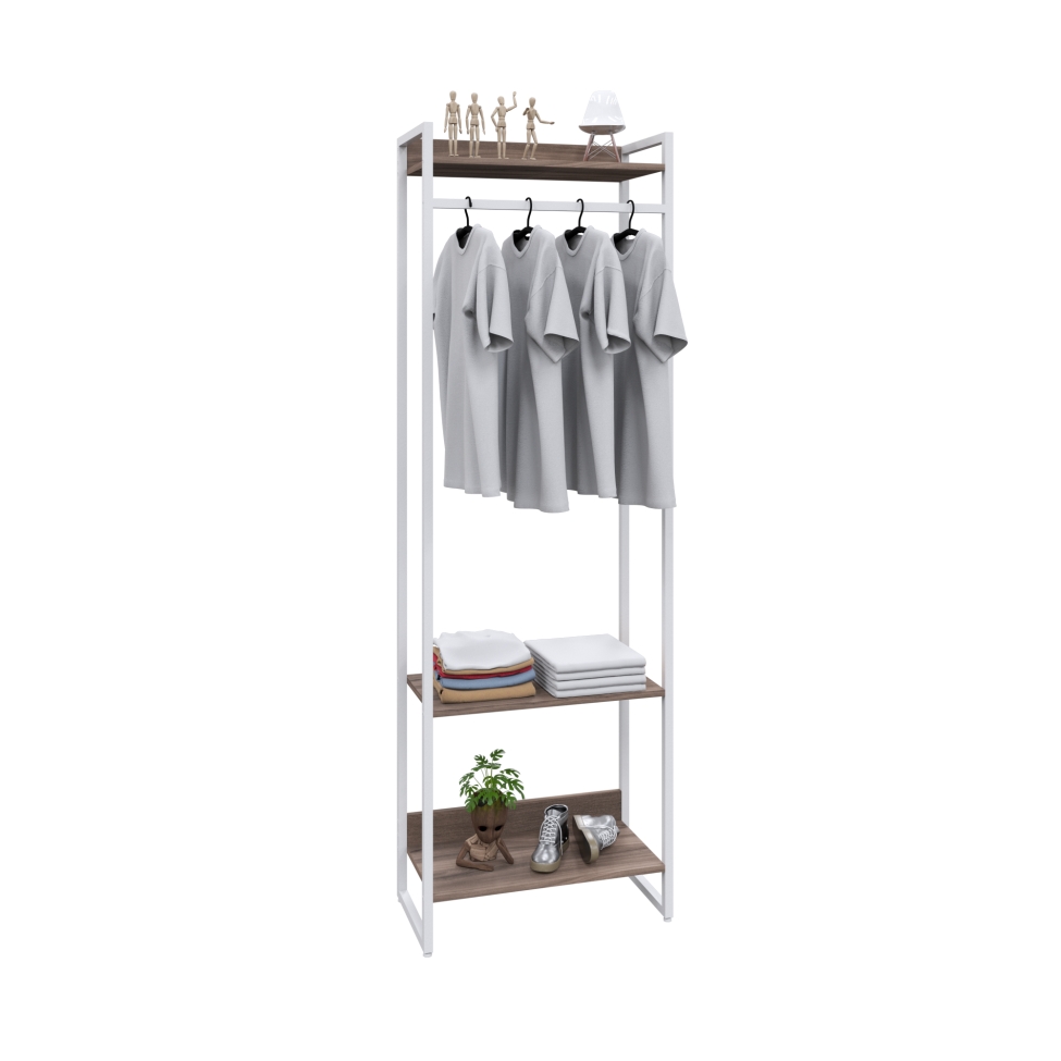 Guarda-Roupa Closet Studio Nogal e Branco 187x60 cm