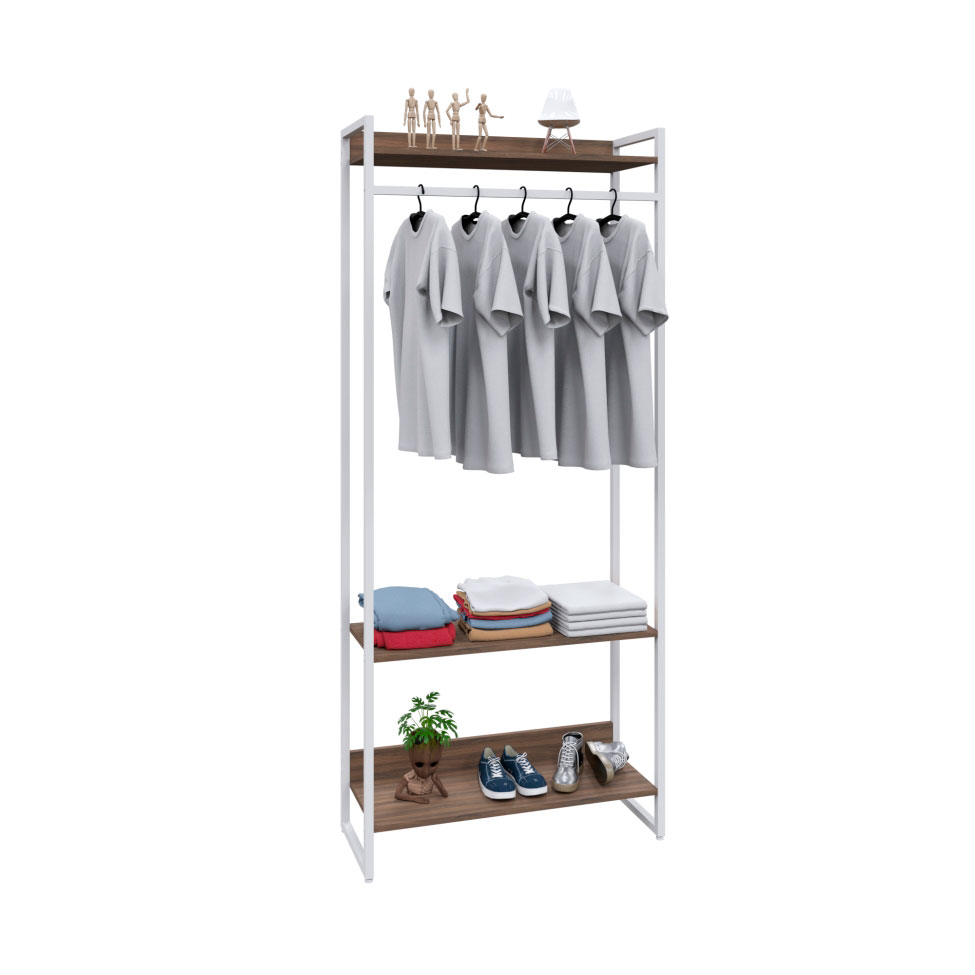 Guarda-Roupa Closet Studio Nogal e Branco 187x80 cm