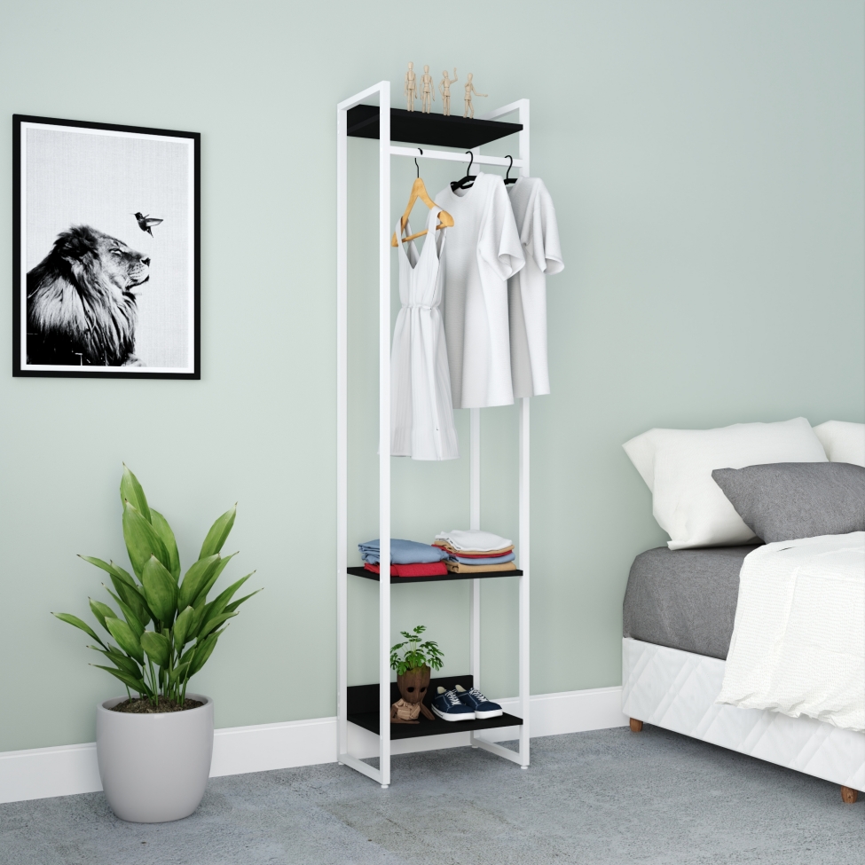 Guarda-Roupa Closet Studio Preto e Branco 187x45 cm