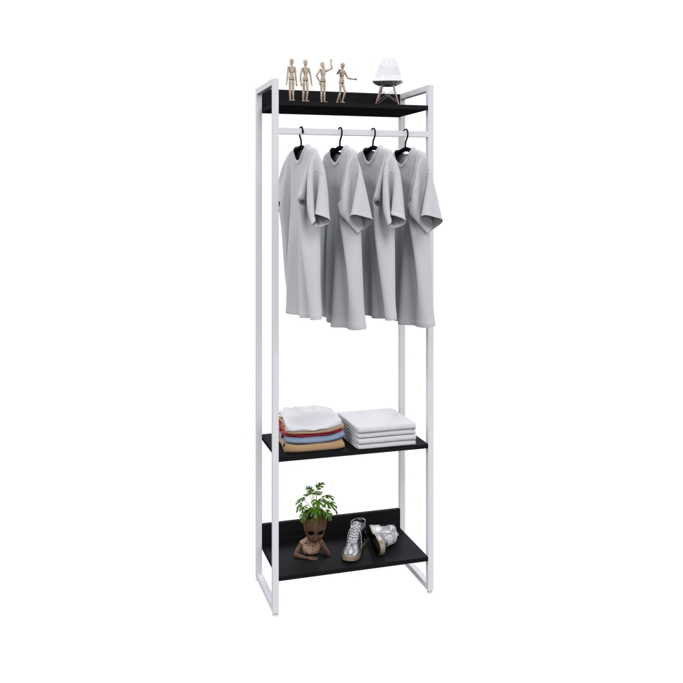 Guarda-Roupa Closet Studio Preto e Branco 187x60 cm