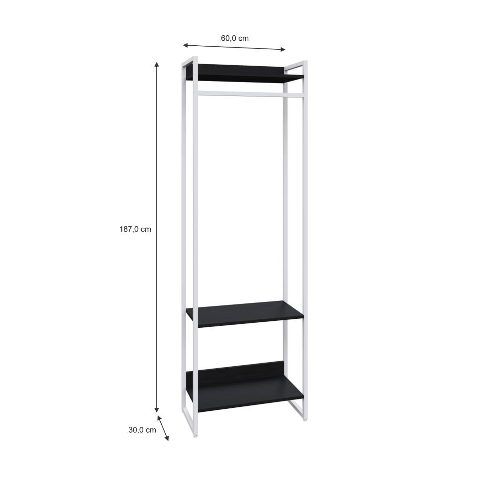 Guarda-Roupa Closet Studio Preto e Branco 187x60 cm