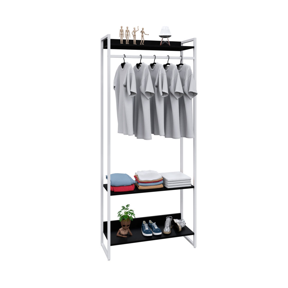 Guarda-Roupa Closet Studio Preto e Branco 187x80 cm