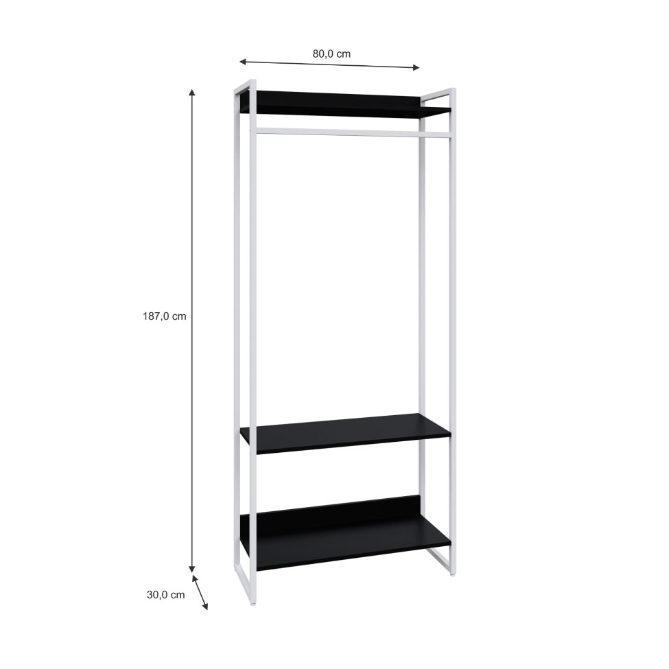 Guarda-Roupa Closet Studio Preto e Branco 187x80 cm
