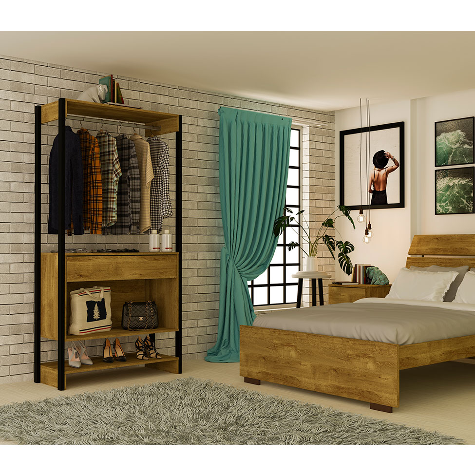 Guarda-Roupa Closet Twister 1 Gaveta Ipê Rustic e Preto