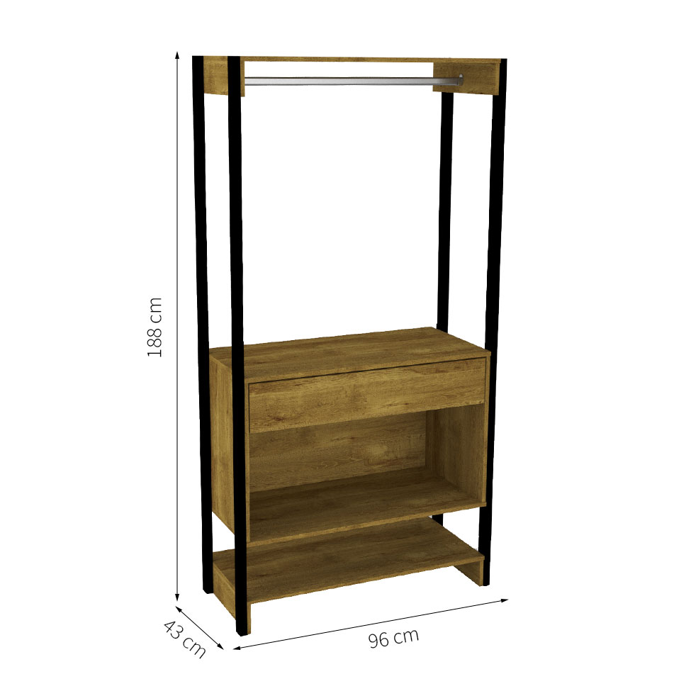 Guarda-Roupa Closet Twister 1 Gaveta Ipê Rustic e Preto