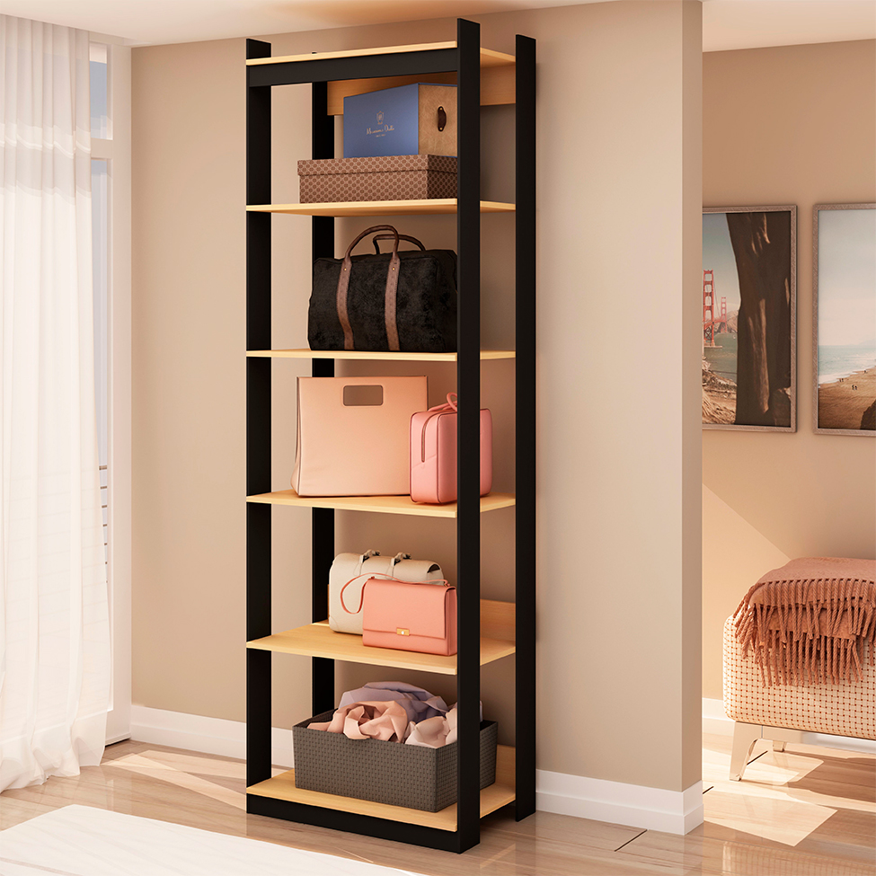 Guarda-Roupa Closet Wood Industrial Freijó e Preto