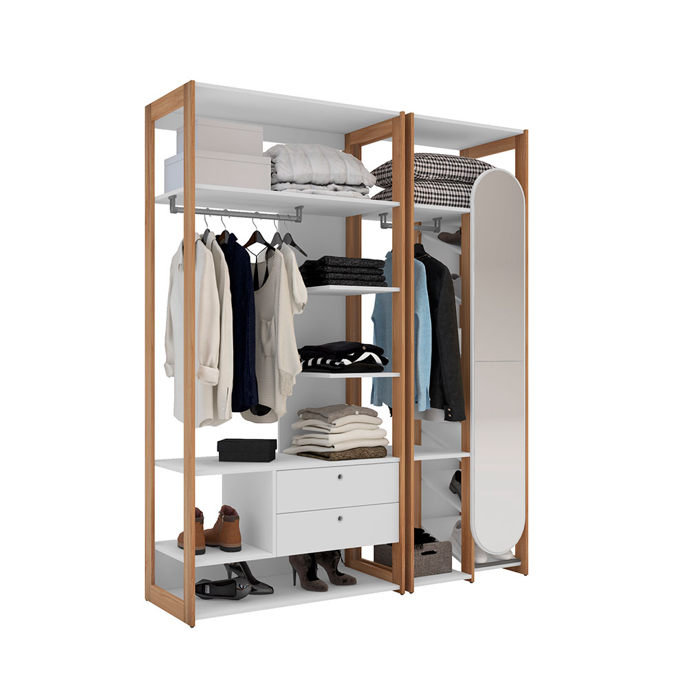 Guarda-Roupa Closet com Espelho Cali 1 Porta 2 Gavetas Branco e Aveiro 156 cm