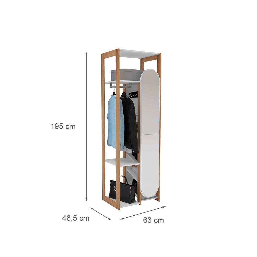 Guarda-Roupa Closet com Espelho Cali 1 Porta Branco e Aveiro 63 cm