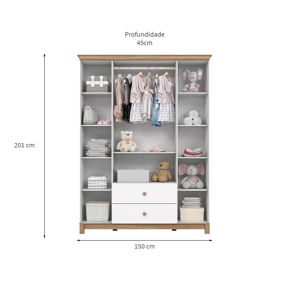 Guarda-Roupa Infantil Aconchego 4 Portas 2 Gavetas Branco e Jequitibá