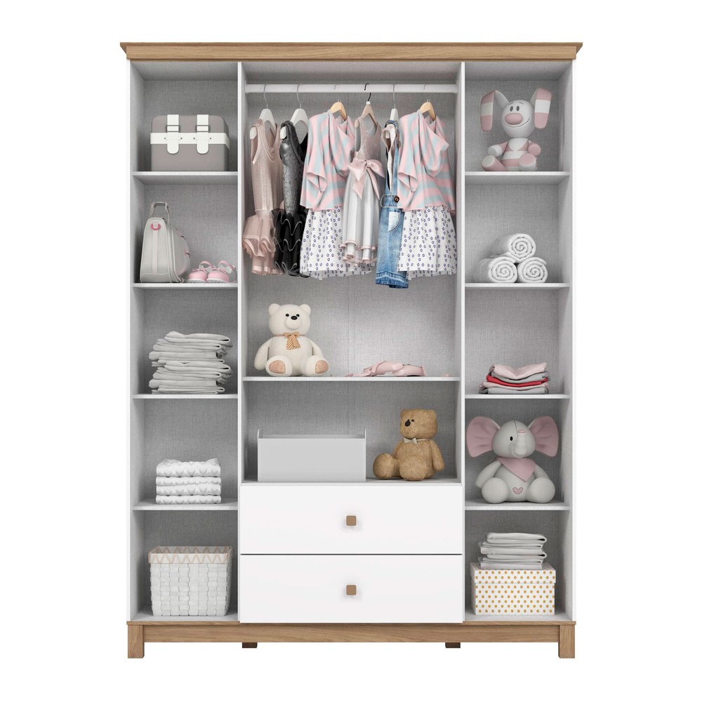 Guarda-Roupa Infantil Aconchego 4 Portas 2 Gavetas Branco e Jequitibá