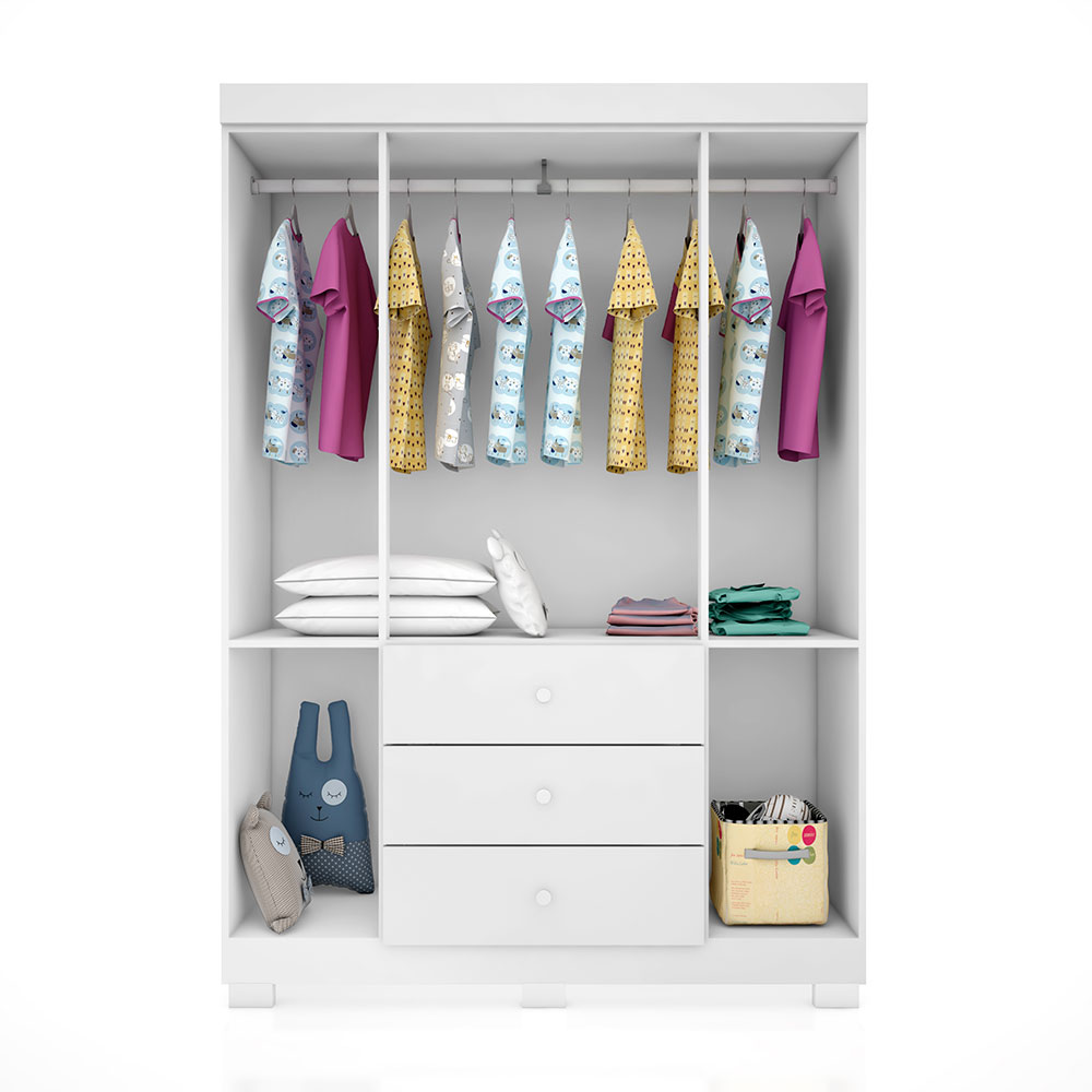 Guarda-Roupa Infantil Ane 4 Portas 3 Gavetas Branco