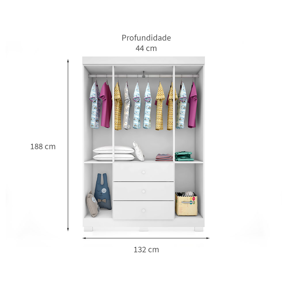 Guarda-Roupa Infantil Ane 4 Portas 3 Gavetas Branco