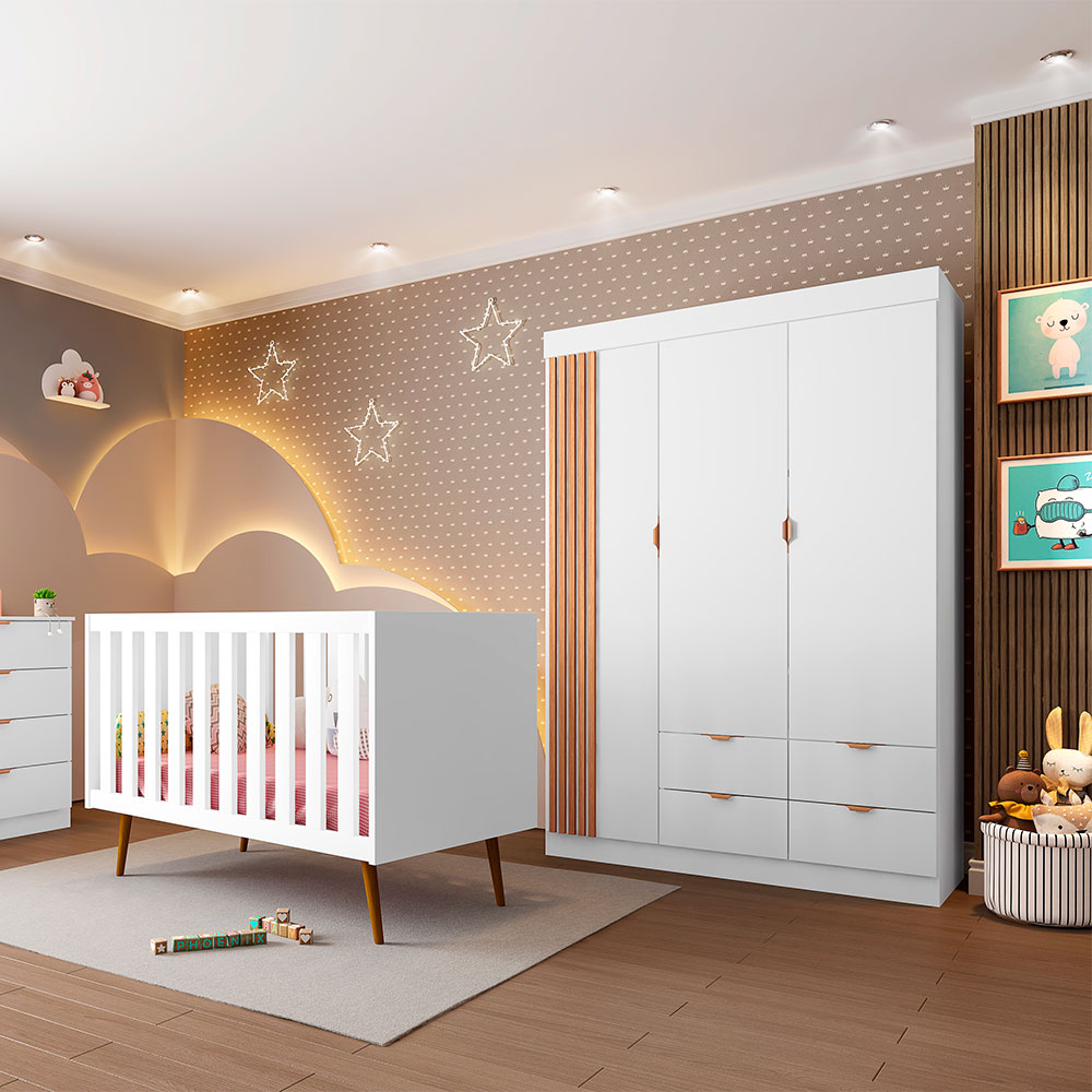 Guarda-Roupa Infantil Ayla 3 Portas 4 Gavetas Branco