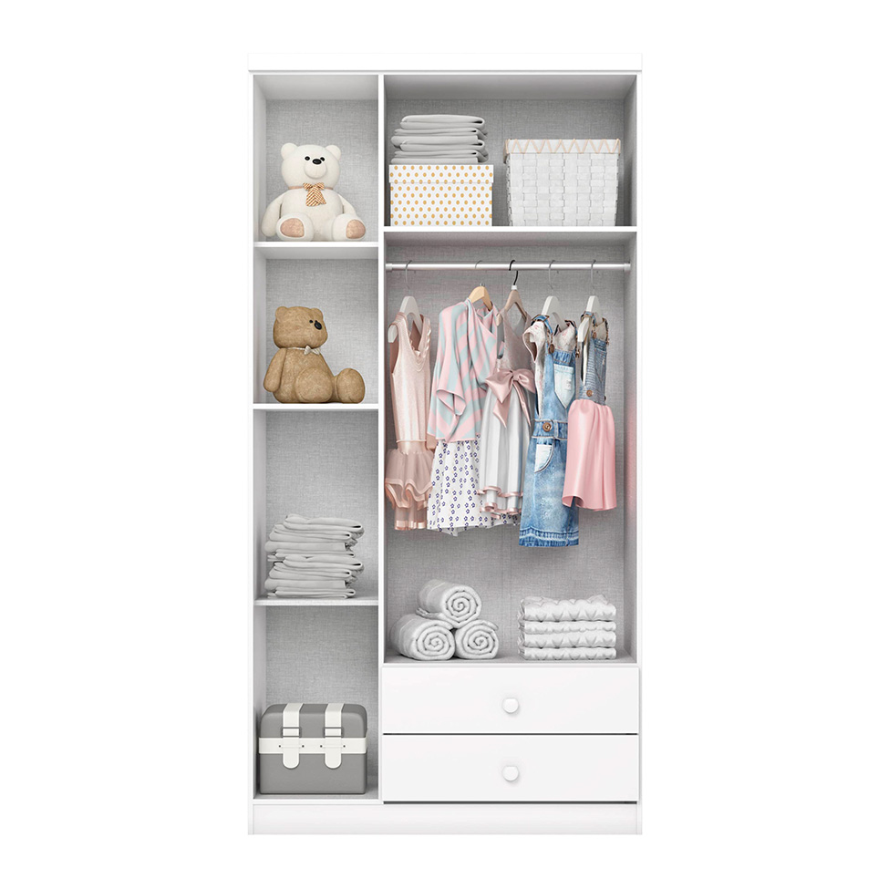 Guarda-Roupa Infantil Bala de Menta 3 Portas 2 Gavetas Branco