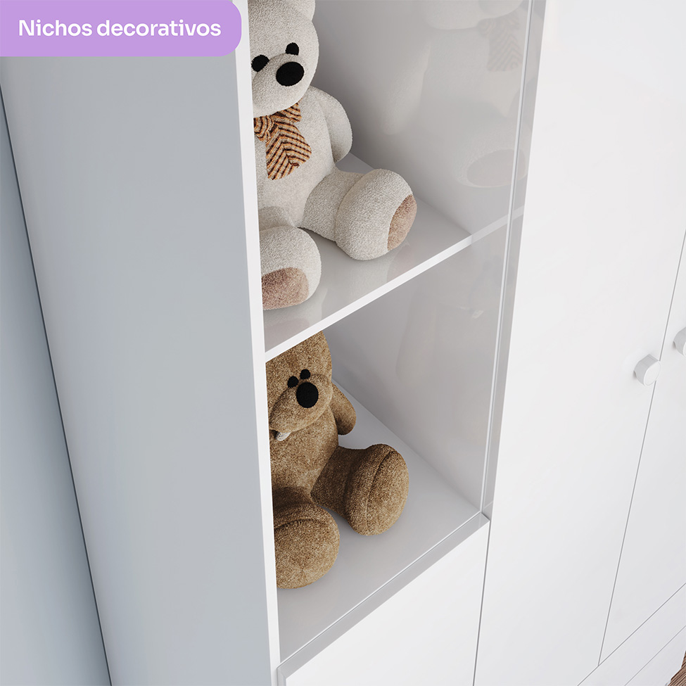 Guarda-Roupa Infantil Bala de Menta 3 Portas 2 Gavetas Branco