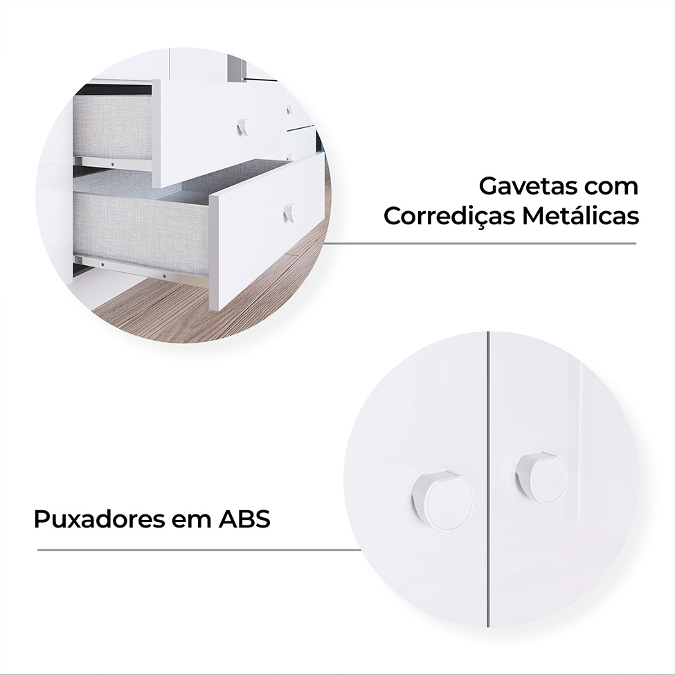Guarda-Roupa Infantil Bala de Menta 3 Portas 2 Gavetas Branco