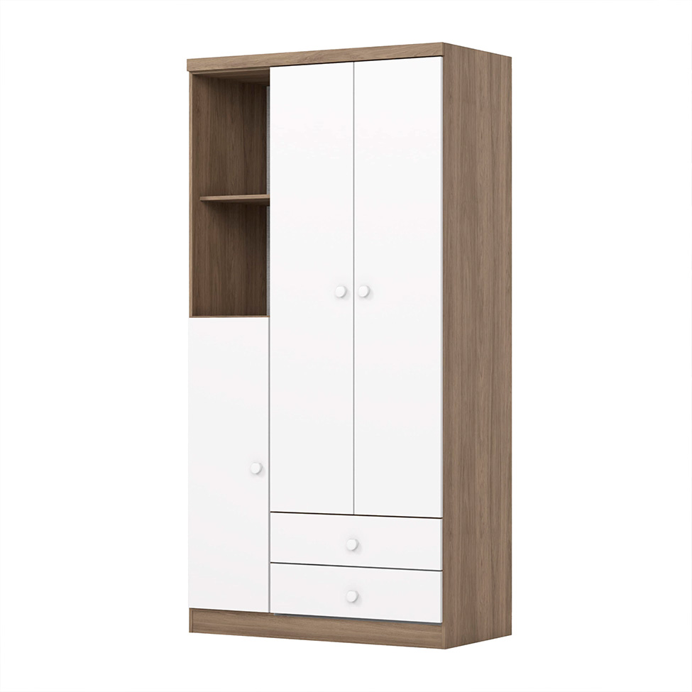 Guarda-Roupa Infantil Bala de Menta 3 Portas 2 Gavetas Marrom e Branco