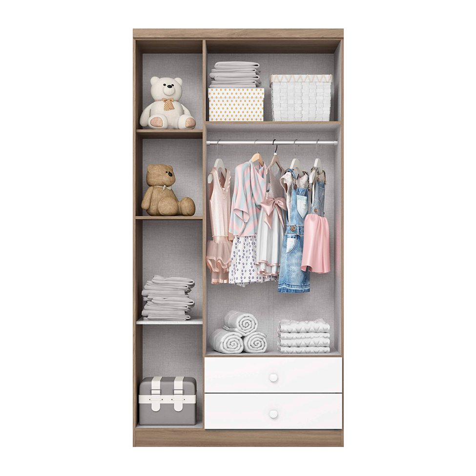 Guarda-Roupa Infantil Bala de Menta 3 Portas 2 Gavetas Marrom e Branco
