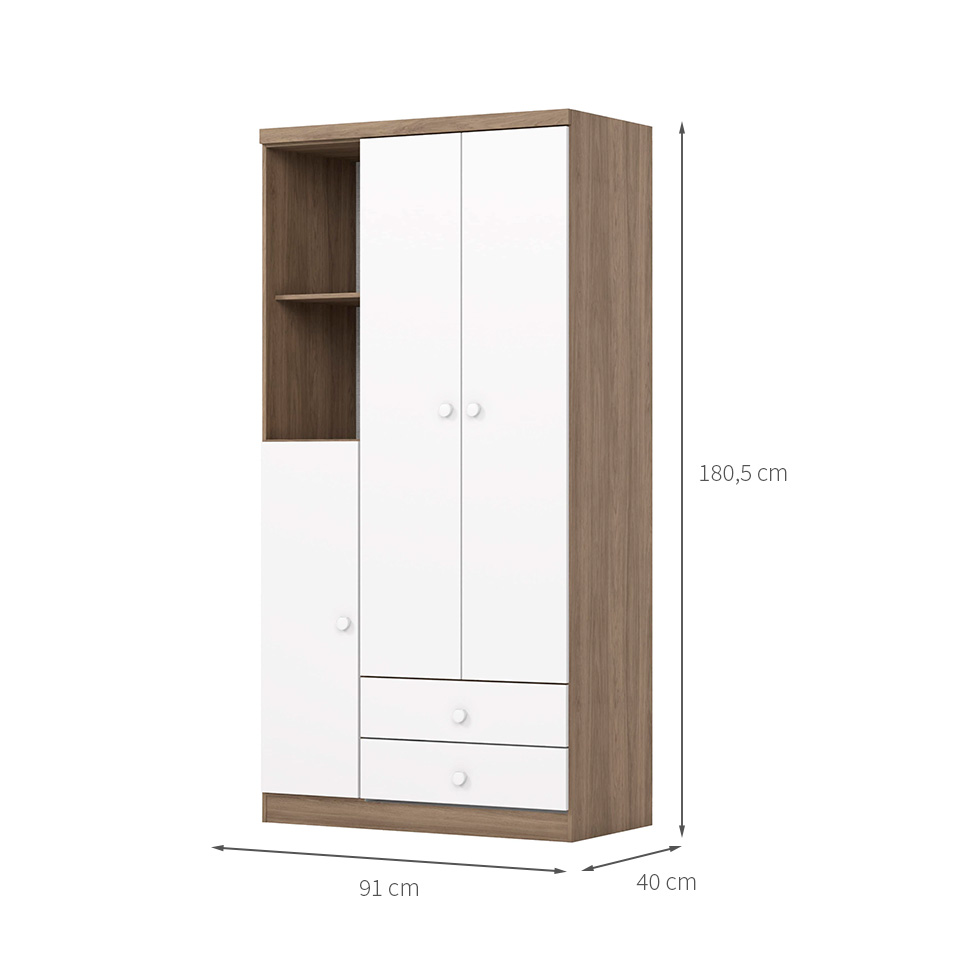 Guarda-Roupa Infantil Bala de Menta 3 Portas 2 Gavetas Marrom e Branco