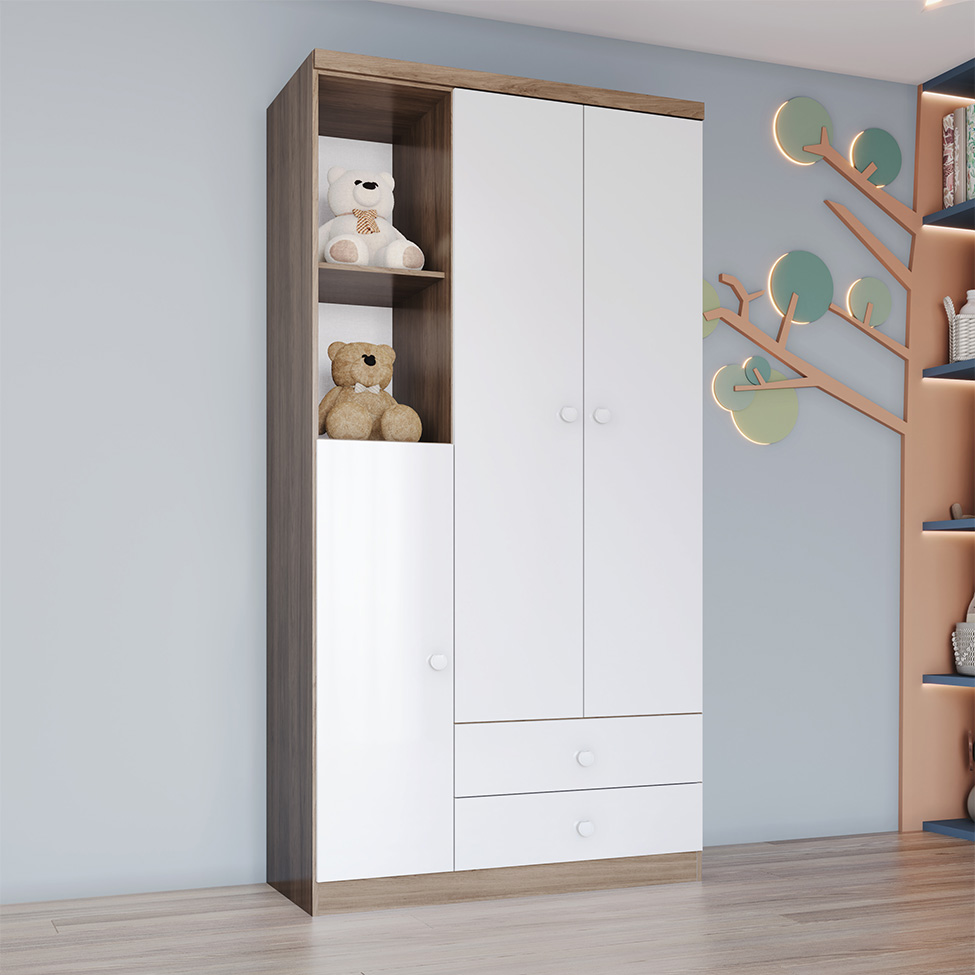 Guarda-Roupa Infantil Bala de Menta 3 Portas 2 Gavetas Marrom e Branco