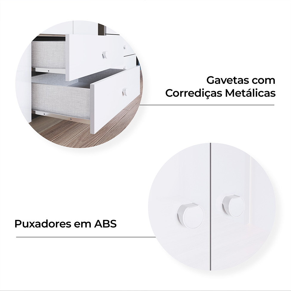 Guarda-Roupa Infantil Bala de Menta 3 Portas 2 Gavetas Marrom e Branco