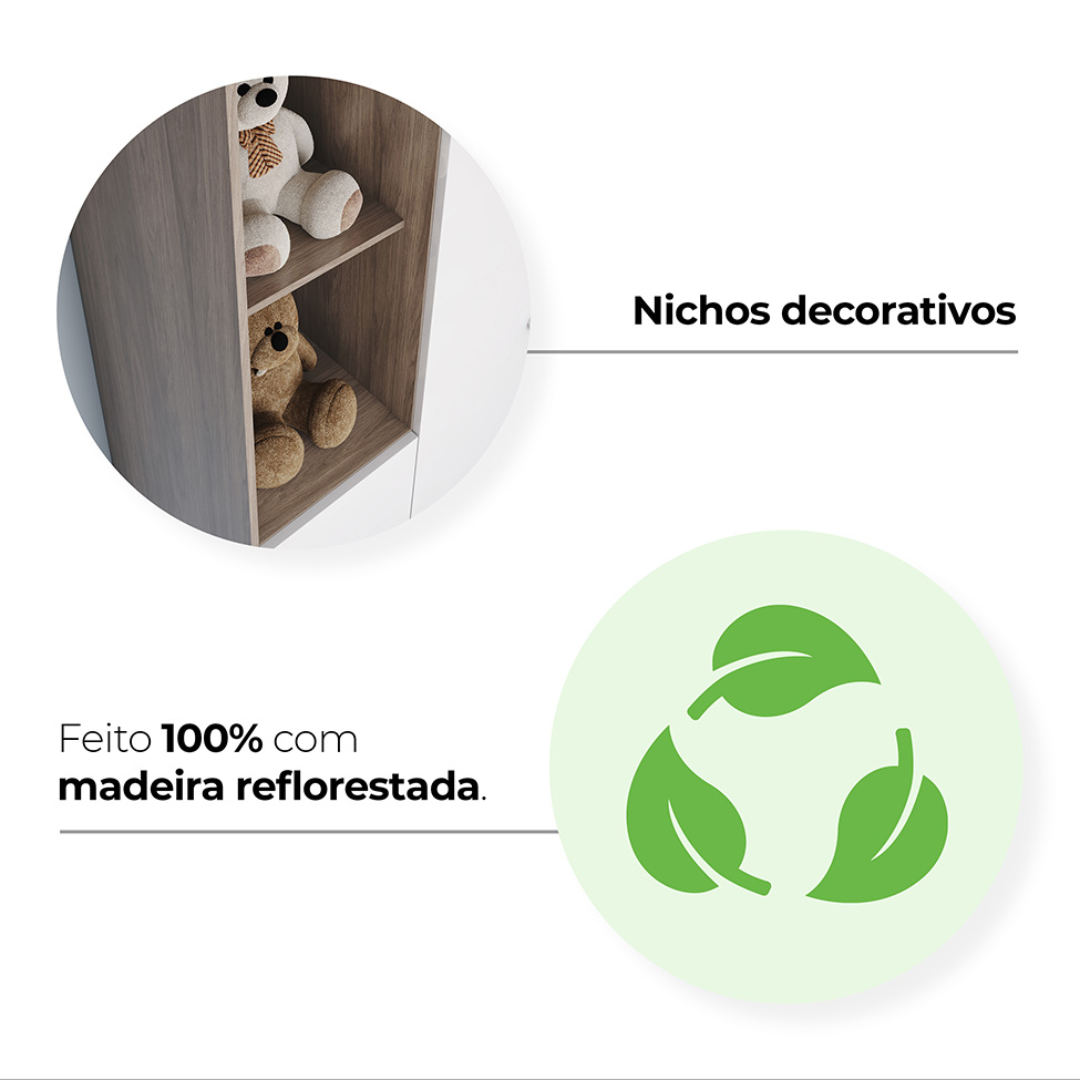 Guarda-Roupa Infantil Bala de Menta 3 Portas 2 Gavetas Marrom e Branco