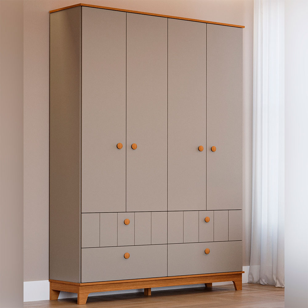 Guarda-Roupa Infantil Biscoito 4 Portas 4 Gavetas Fendi e Nature