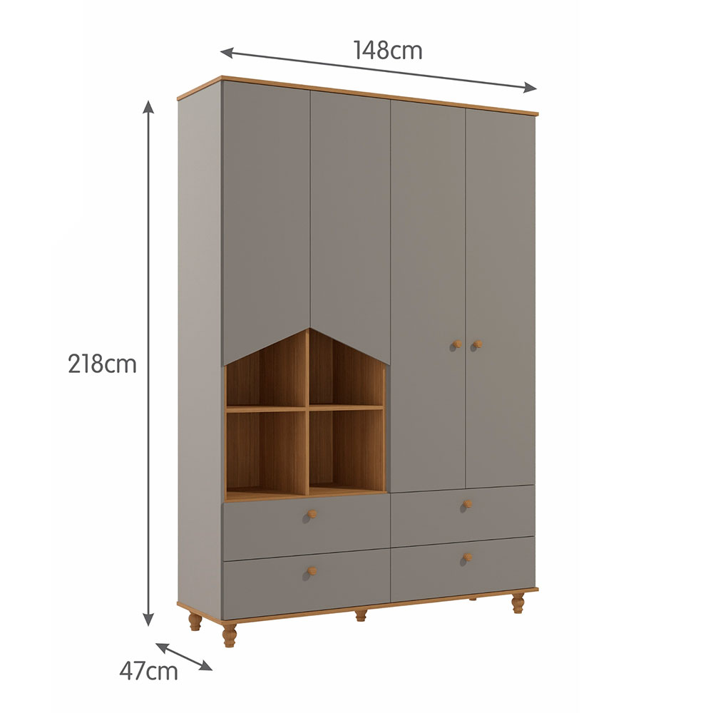 Guarda-Roupa Infantil Casinha 4 Portas 4 Gavetas Fendi e Nature