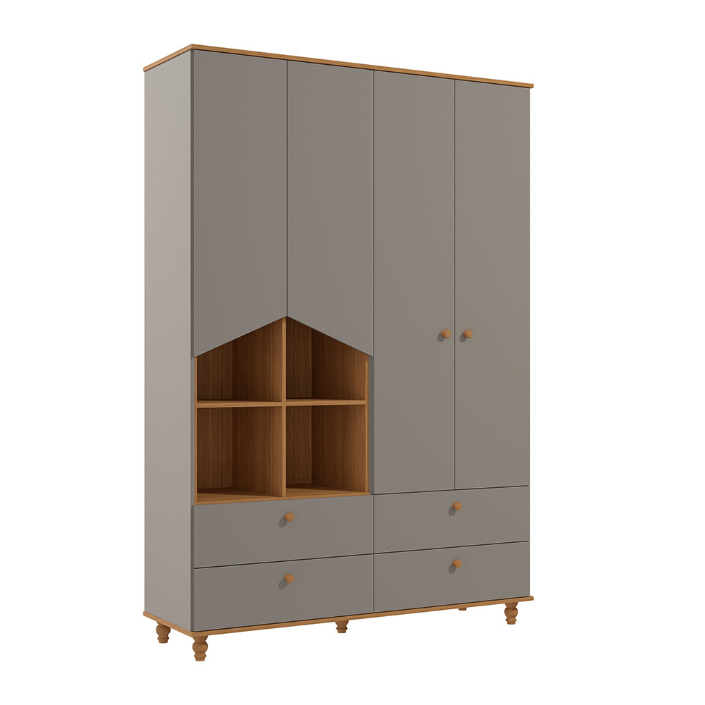 Guarda-Roupa Infantil Casinha 4 Portas 4 Gavetas Fendi e Nature