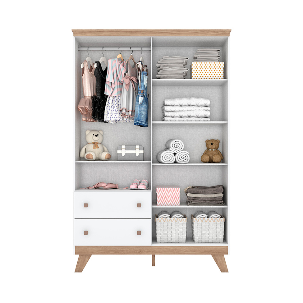 Guarda-Roupa Infantil Confete 4 Portas 2 Gavetas Branco e Jequitibá