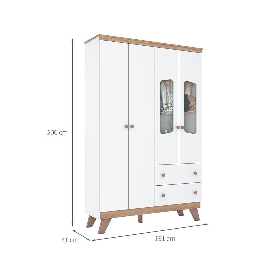 Guarda-Roupa Infantil Confete 4 Portas 2 Gavetas Branco e Jequitibá