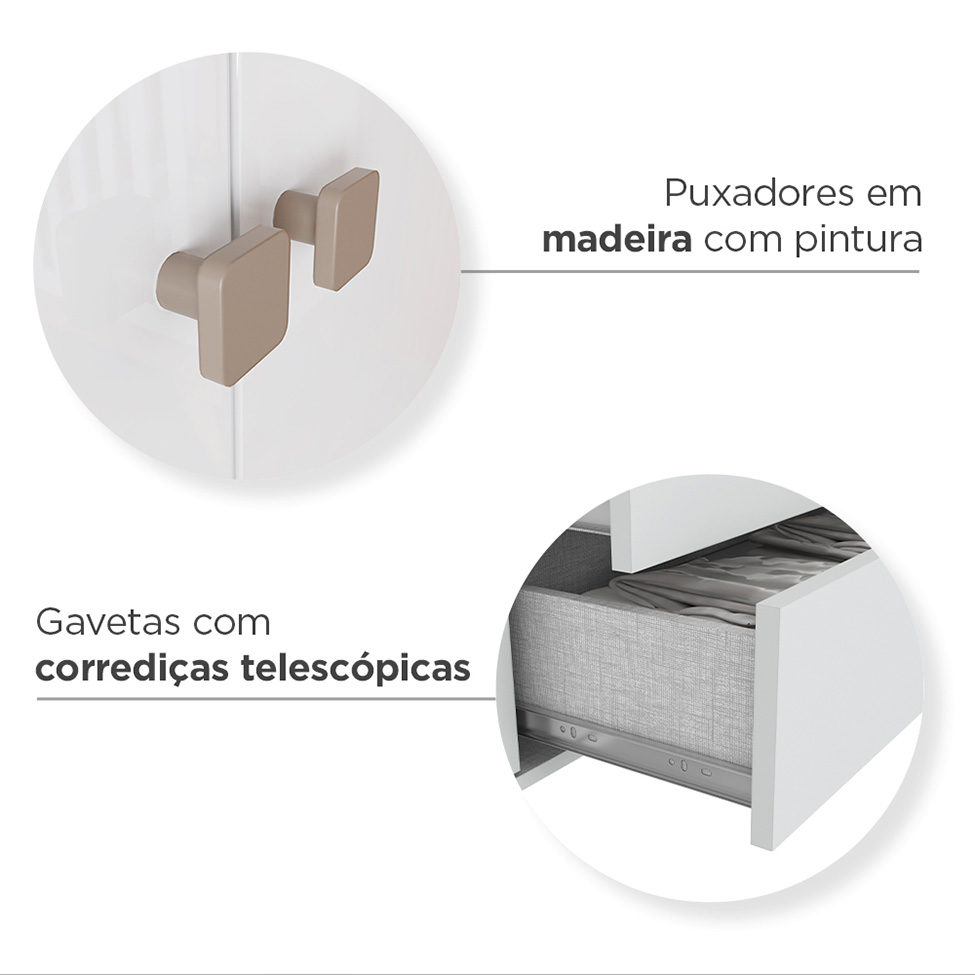 Guarda-Roupa Infantil Confete 4 Portas 2 Gavetas Branco e Jequitibá