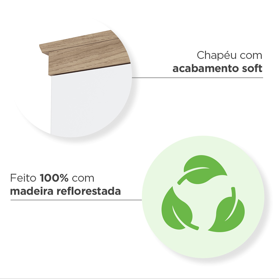Guarda-Roupa Infantil Confete 4 Portas 2 Gavetas Branco e Jequitibá
