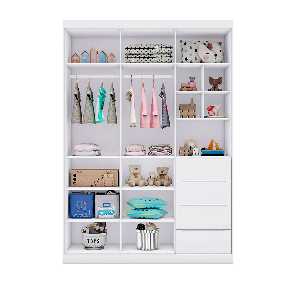 Guarda-Roupa Infantil Eloá 3 Portas 4 Gavetas Branco e Cinza